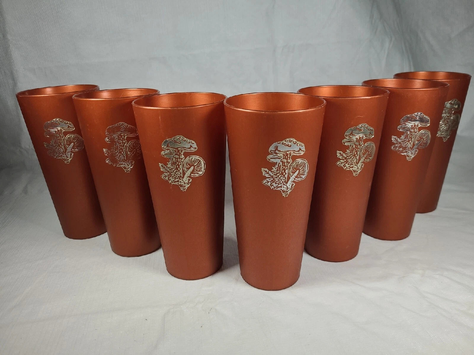 7 Vintage Nasco Silver Mushrooms on Copper Plastic Drinking Cups Tumblers 1970s | eBay