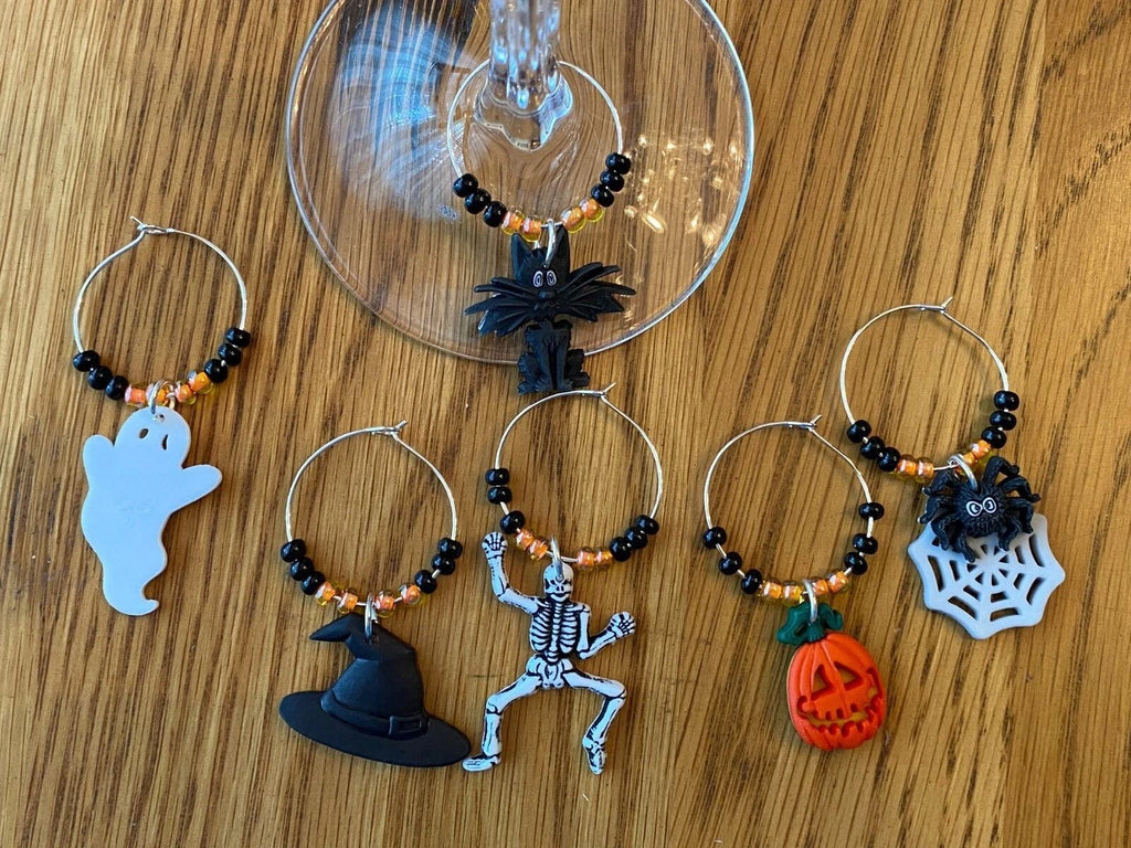 "HALLOWEEN" SET OF 6 HAND CRAFTED WINE GLASS CHARMS | eBay