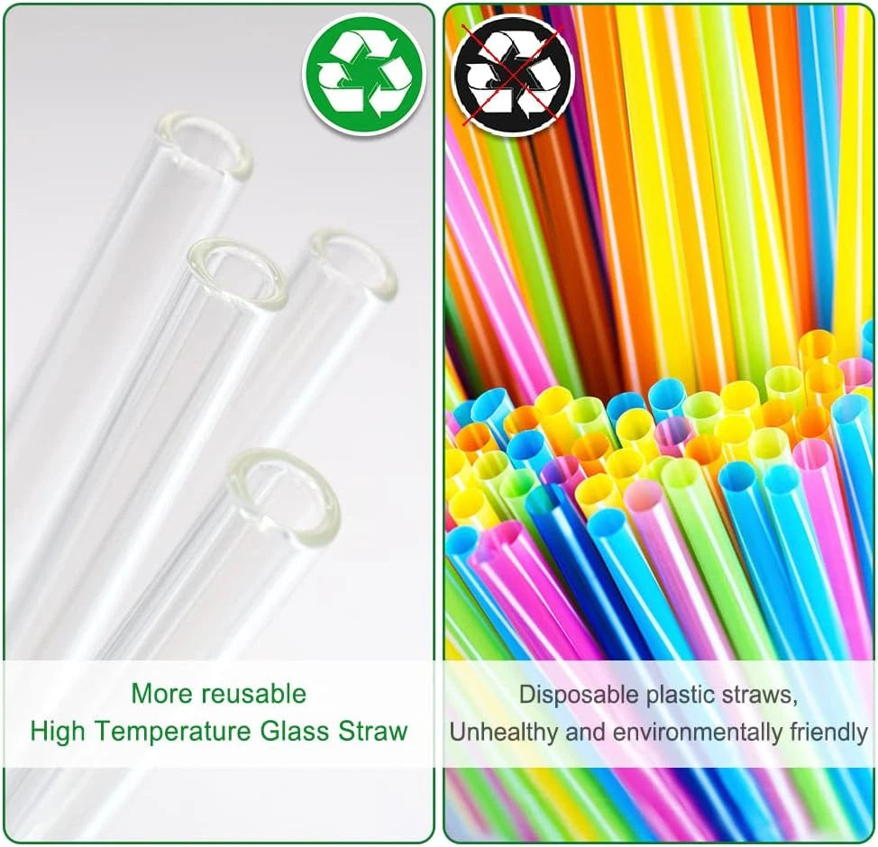 16 Pk Reusable Glass Straws,Set of 6 Straight and 6 Bent w/4 Cleaning Brush,Perf | eBay