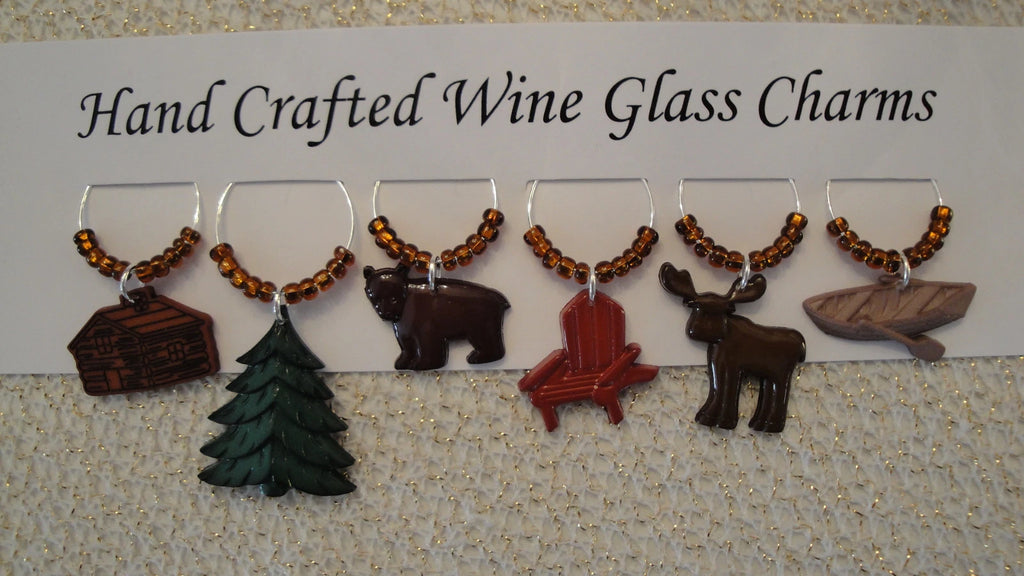 "LAKE/CABIN IN THE WOODS" SET OF 6 Themed hand Crafted Drink Markers | eBay