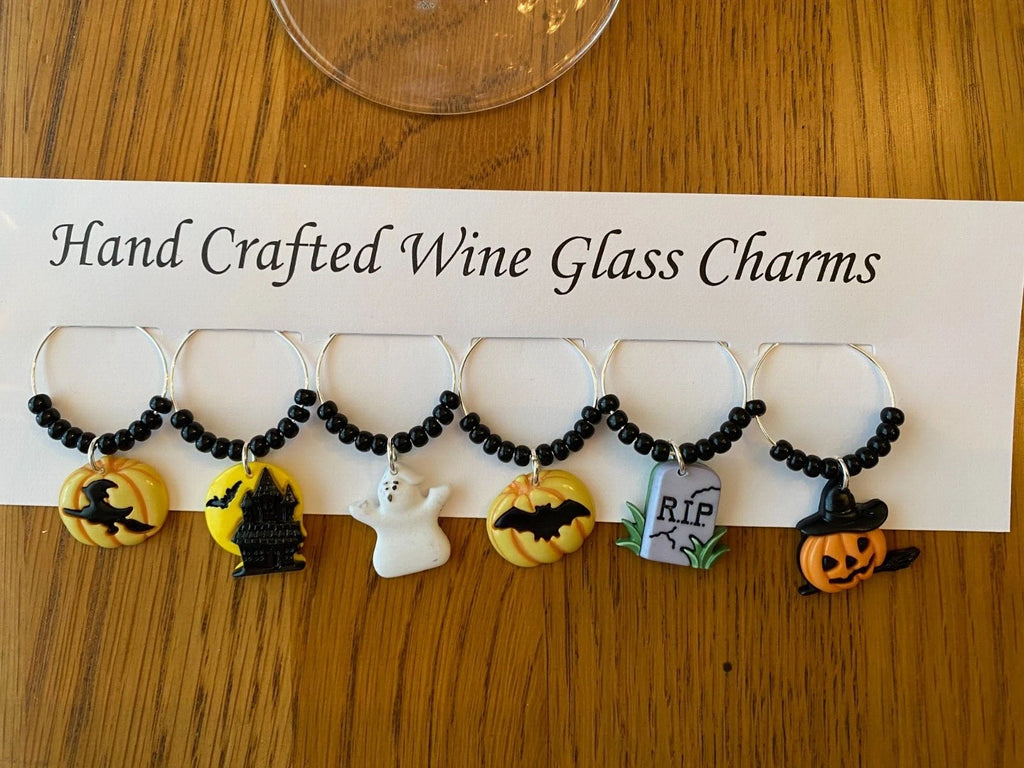 "HALLOWEEN" SPOOKY SET OF 6 HAND CRAFTED WINE GLASS CHARMS | eBay