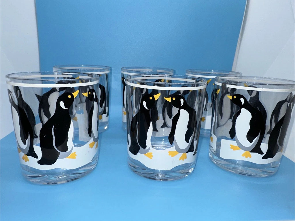 VINTAGE STOTTER PENGUIN DOUBLE OLD FASHION GLASSES SET OF SIX ~ FUN! | eBay