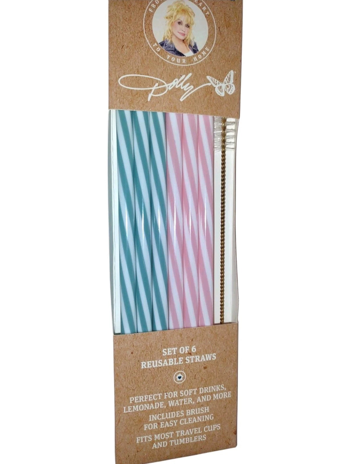 Dolly Parton Reusable Straws Set Of 6 with 1 Brush Pink & Blue Dollycore NWT | eBay