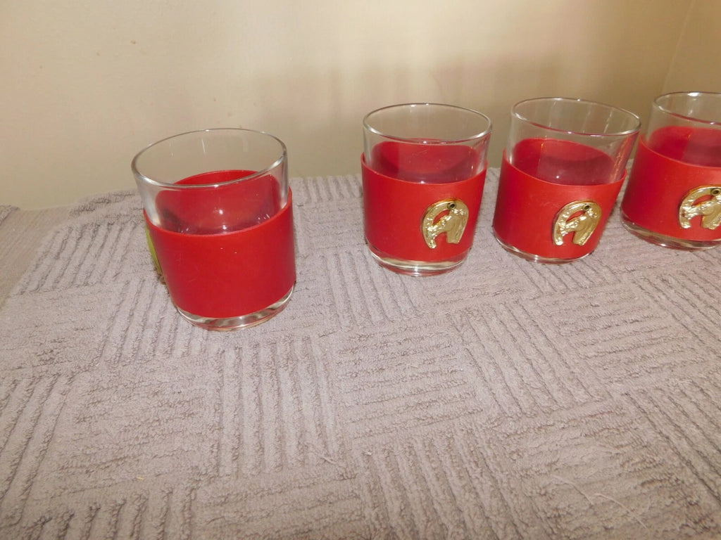 Horseshoe Tumbler Drinking Glass Set of 6 Vintage Mid Century w/ Red Bands | eBay
