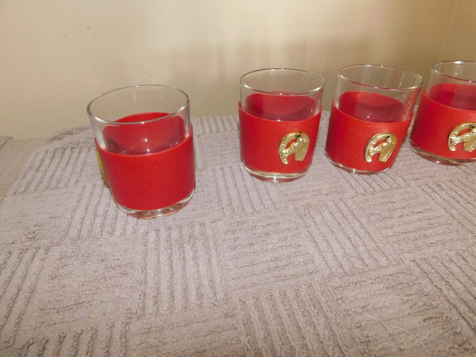 Horseshoe Tumbler Drinking Glass Set of 6 Vintage Mid Century w/ Red Bands | eBay