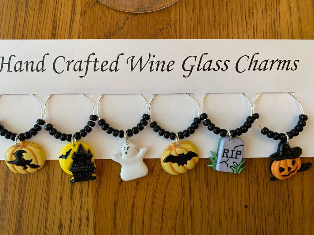 "HALLOWEEN" SPOOKY SET OF 6 HAND CRAFTED WINE GLASS CHARMS | eBay
