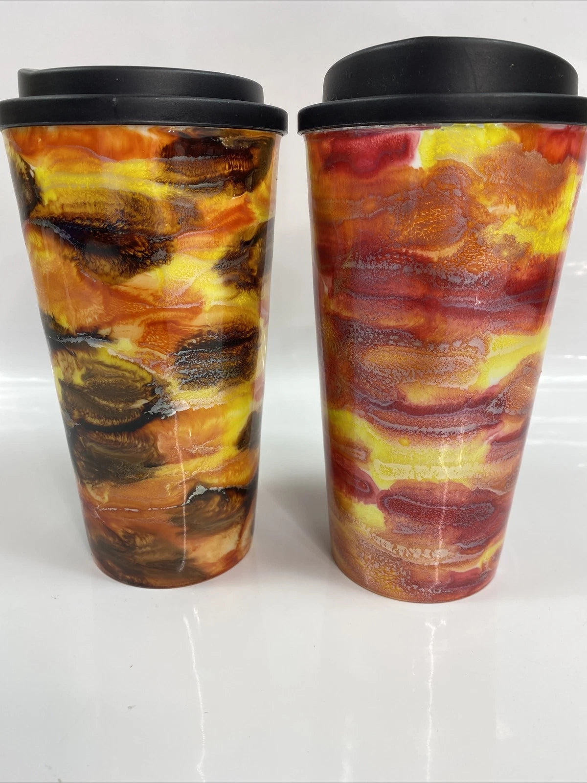 Lot of 2 Hot or Cold Plastic Tumblers Decorated with Alcohol Ink 12oz | eBay