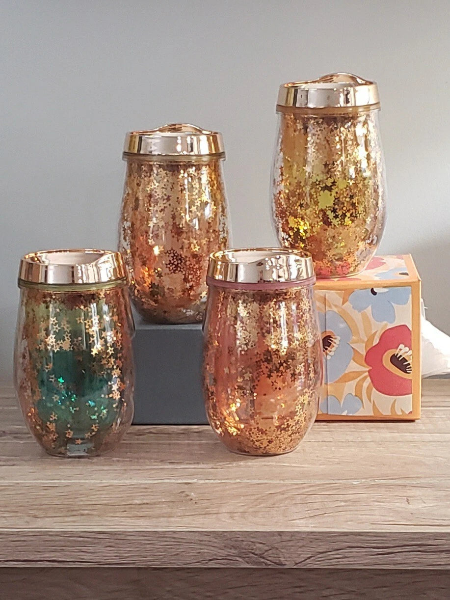 #529 8oz Acrylic Stemless Wine Glasses Party Bar Glitter Set of 4 New In Box | eBay