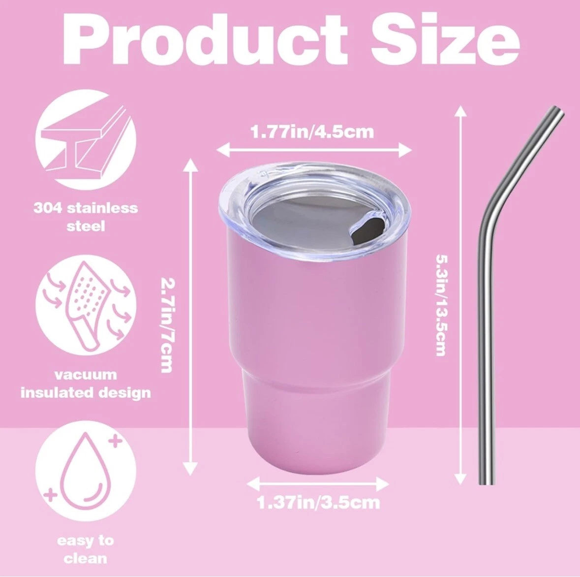 6 Mini Tumblers With Lid/ Metal Straw - Hot Pink - 3 Oz | eBay