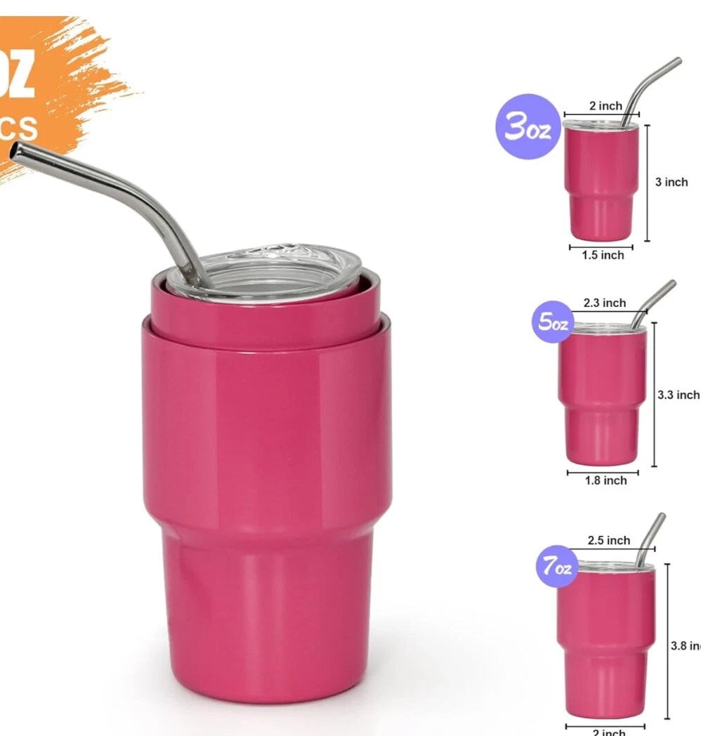 6 Mini Tumblers With Lid/ Metal Straw - Hot Pink - 3 Oz | eBay