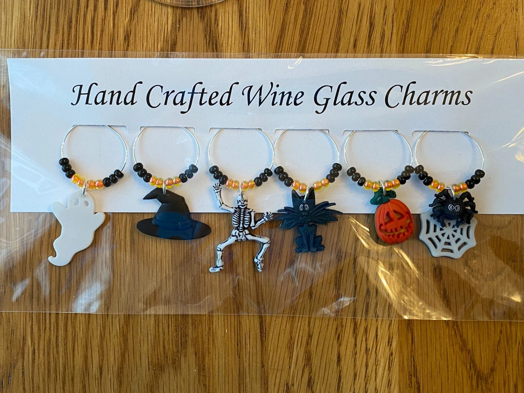 "HALLOWEEN" SET OF 6 HAND CRAFTED WINE GLASS CHARMS | eBay