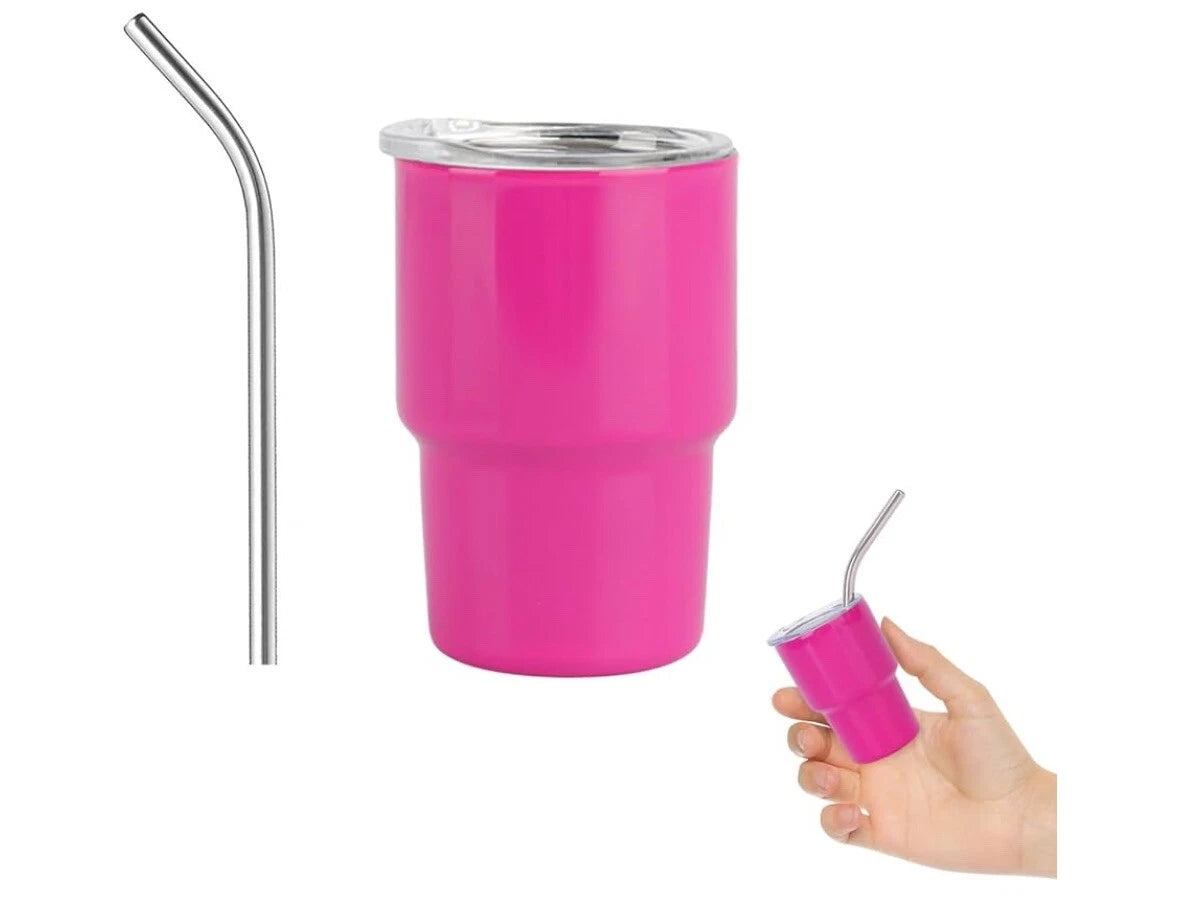 6 Mini Tumblers With Lid/ Metal Straw - Hot Pink - 3 Oz | eBay