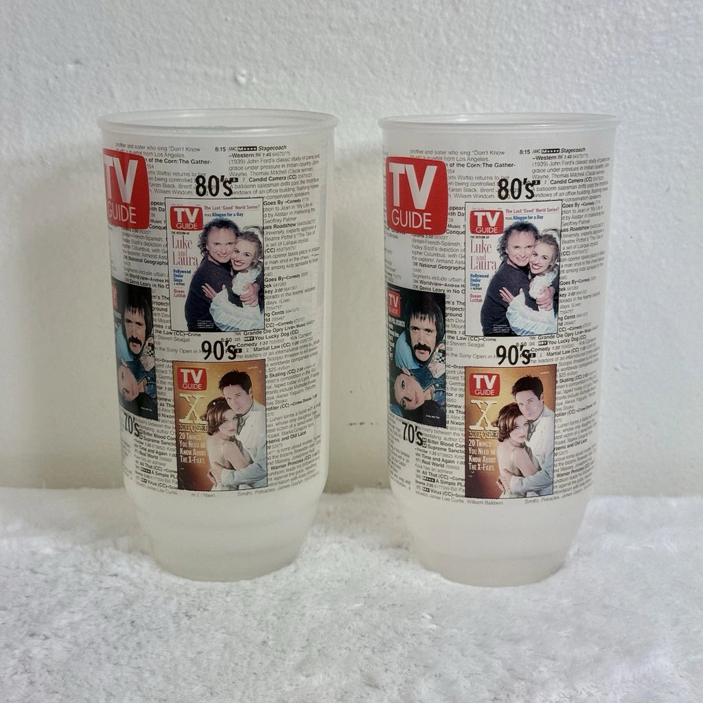 2 Retro TV Guide Plastic Tumblers Glasses Featuring TV Shows 1950's-1990’s | eBay