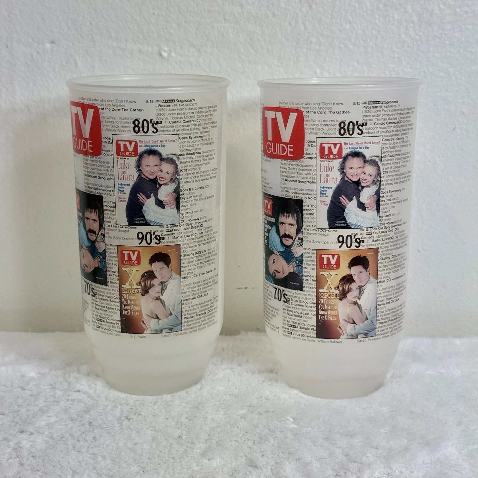 2 Retro TV Guide Plastic Tumblers Glasses Featuring TV Shows 1950's-1990’s | eBay