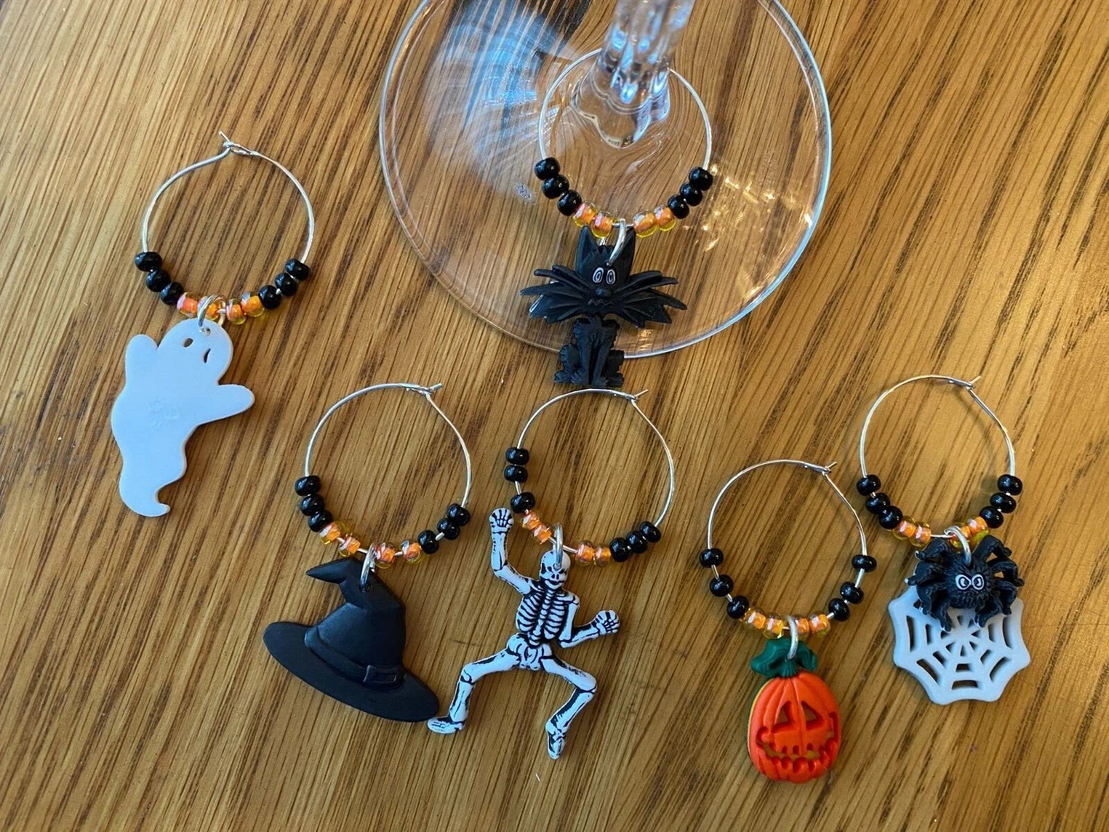 "HALLOWEEN" SET OF 6 HAND CRAFTED WINE GLASS CHARMS | eBay