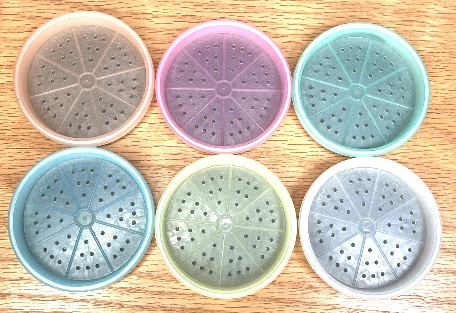 3" Tupperware Pastel Wagon Wheel Coaster Set of 6 Carrier 567 Vintage | eBay