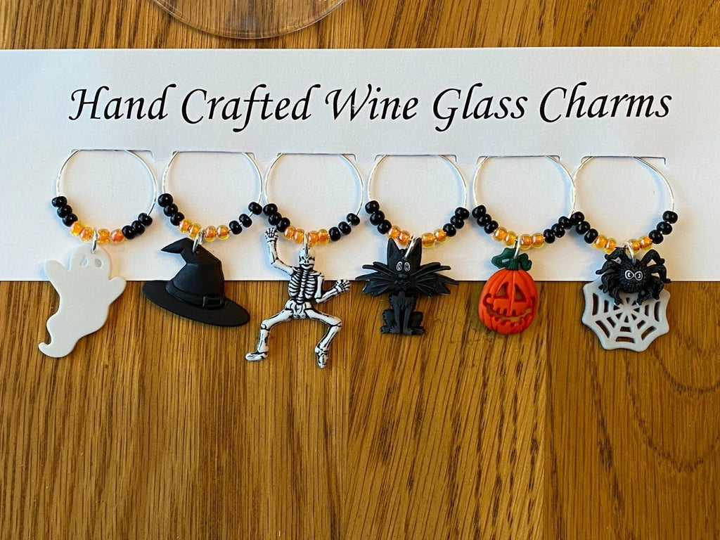 "HALLOWEEN" SET OF 6 HAND CRAFTED WINE GLASS CHARMS | eBay