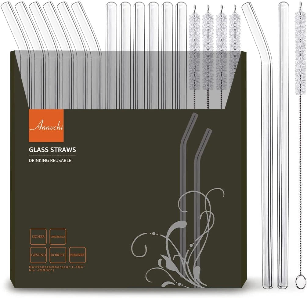16 Pk Reusable Glass Straws,Set of 6 Straight and 6 Bent w/4 Cleaning Brush,Perf | eBay