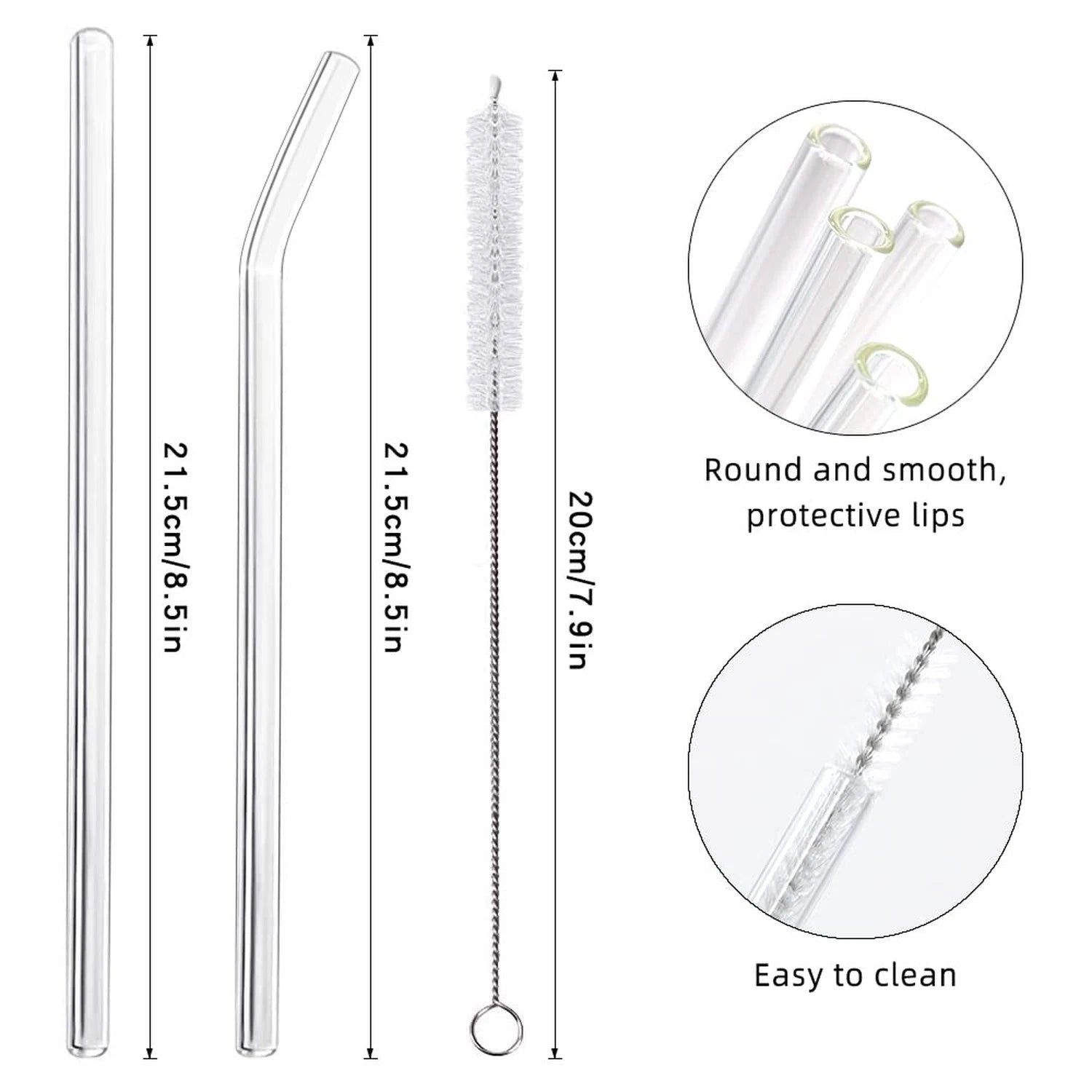16 Pack Reusable Glass Straws,Set of 6 Straight and 6 Bent with 4 Cleaning Br... | eBay