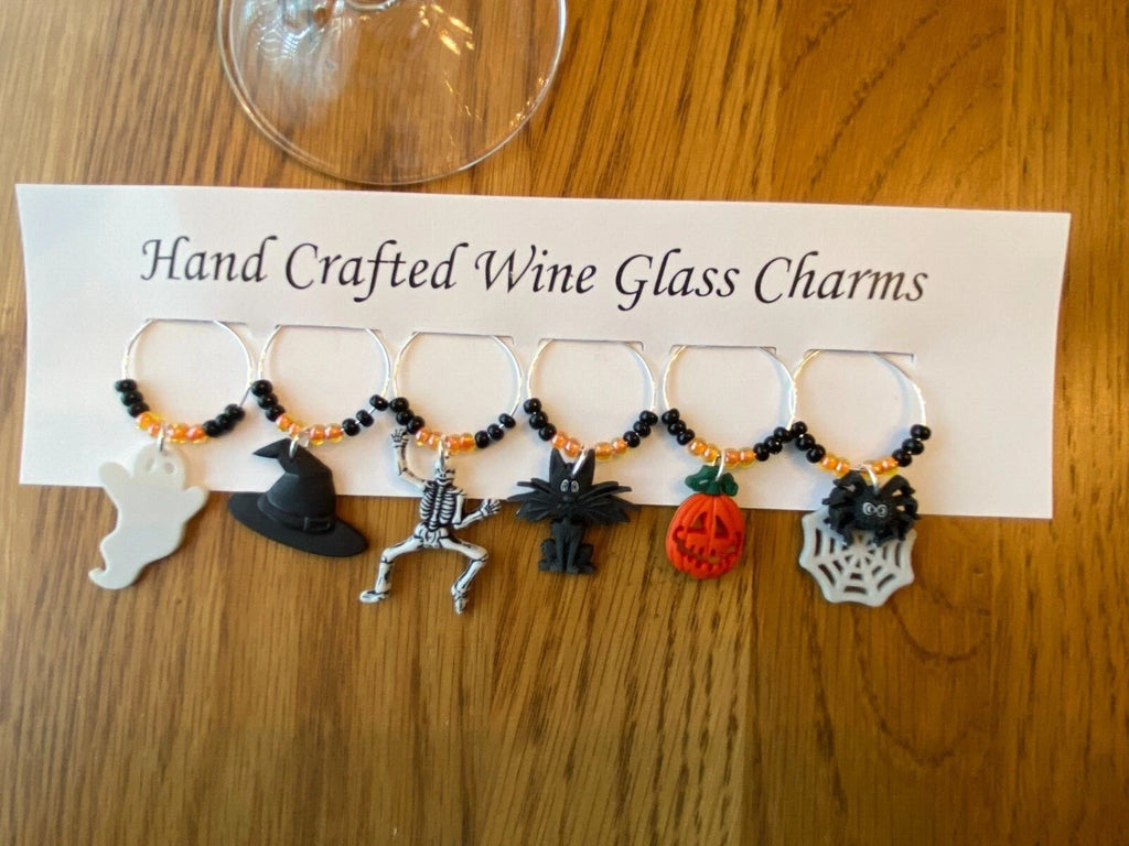 "HALLOWEEN" SET OF 6 HAND CRAFTED WINE GLASS CHARMS | eBay