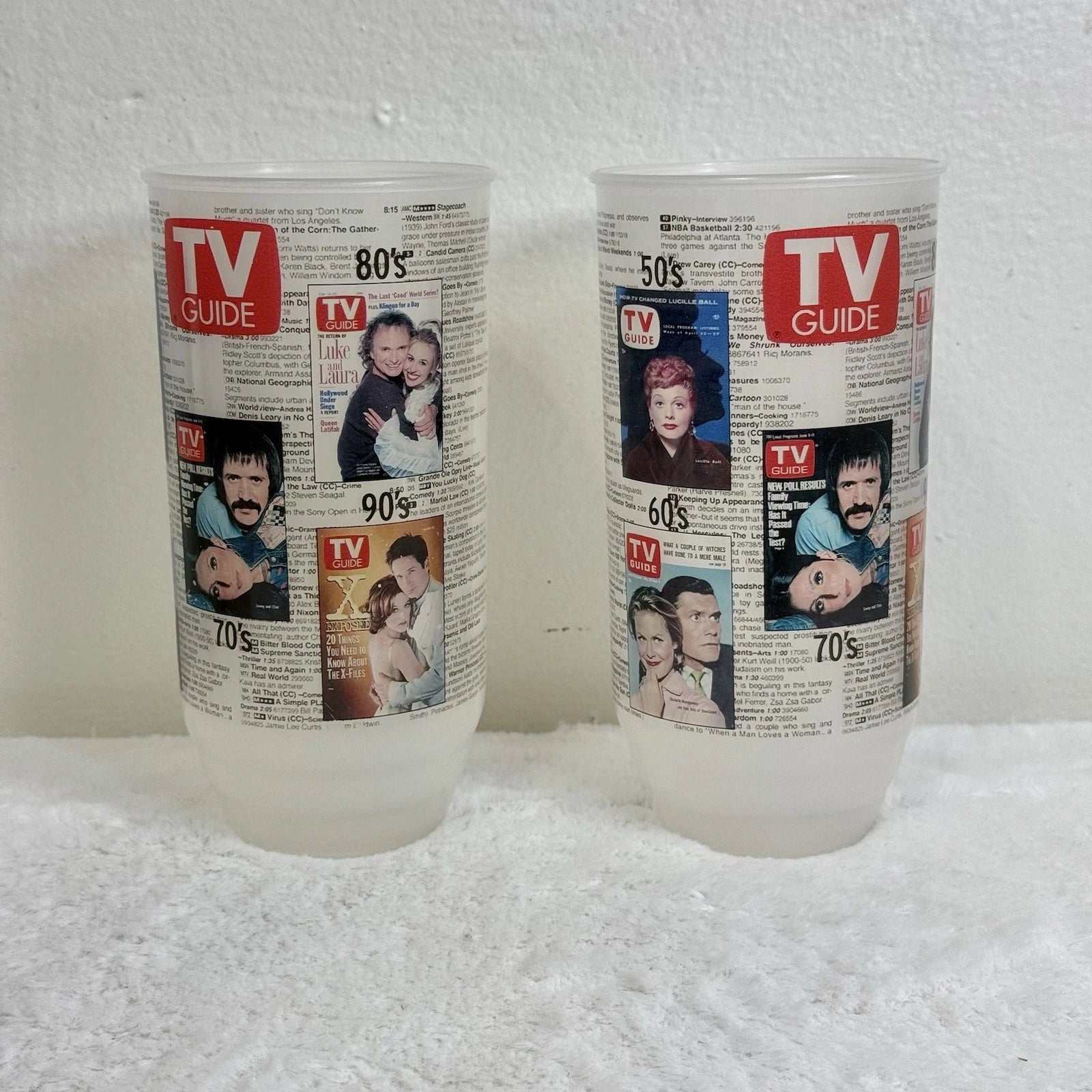 2 Retro TV Guide Plastic Tumblers Glasses Featuring TV Shows 1950's-1990’s | eBay