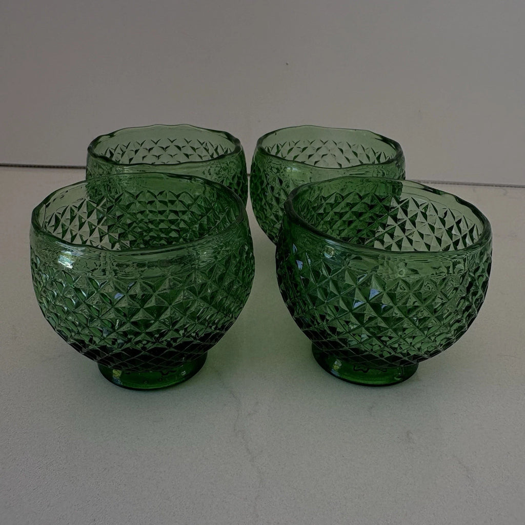 4 Vintage Empoli Diamond Point Glass Green Roly Poly Tumbler Italy Italian | eBay