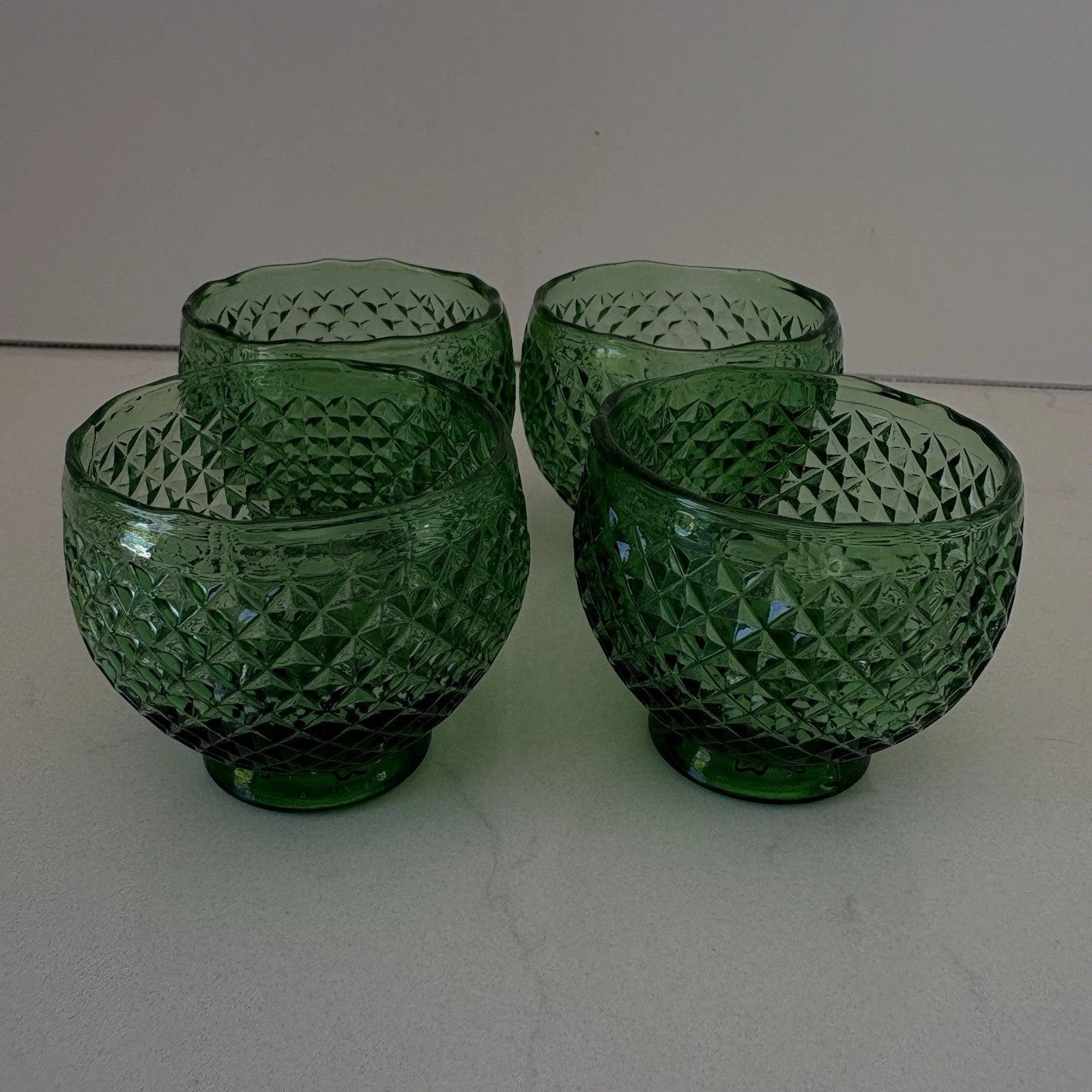 4 Vintage Empoli Diamond Point Glass Green Roly Poly Tumbler Italy Italian | eBay