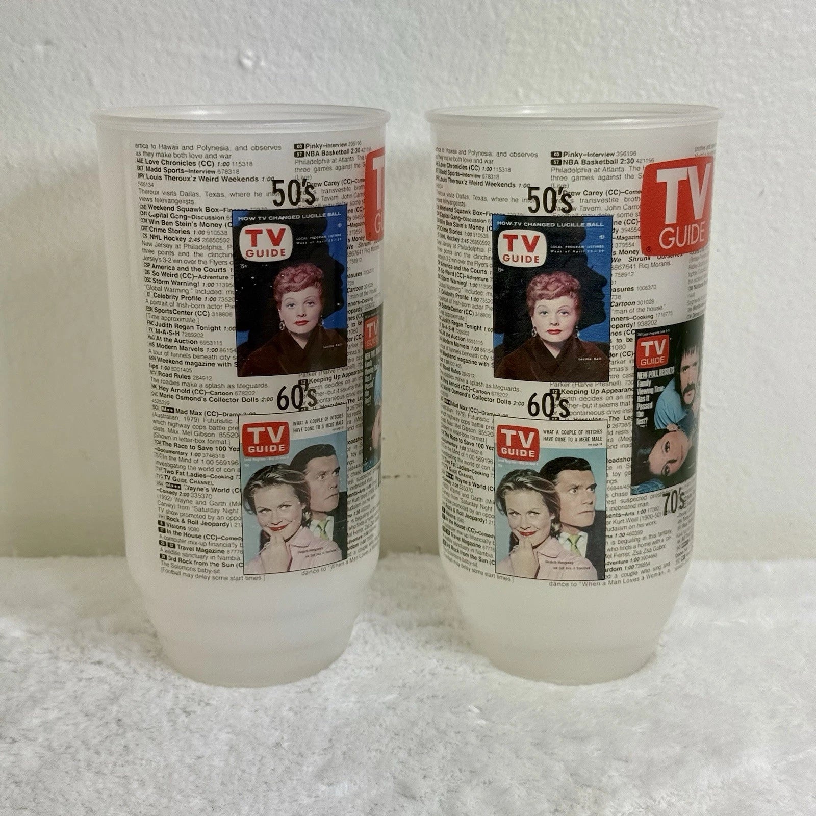 2 Retro TV Guide Plastic Tumblers Glasses Featuring TV Shows 1950's-1990’s | eBay