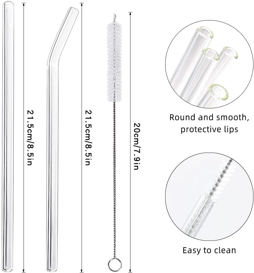 16 Pk Reusable Glass Straws,Set of 6 Straight and 6 Bent w/4 Cleaning Brush,Perf | eBay