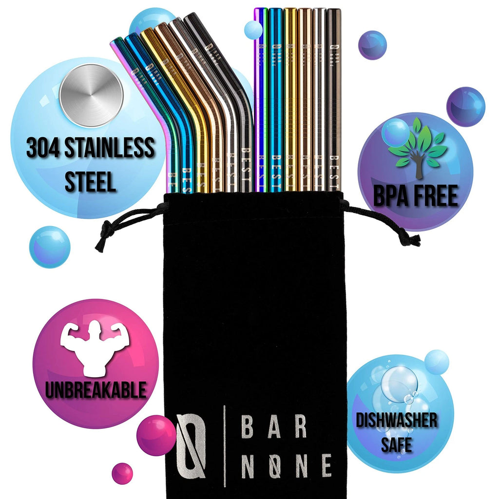 BAR NONE Best Straws Set of 12 | 10.5" Long Wide Rainbow Multi Colored Stainl... | eBay