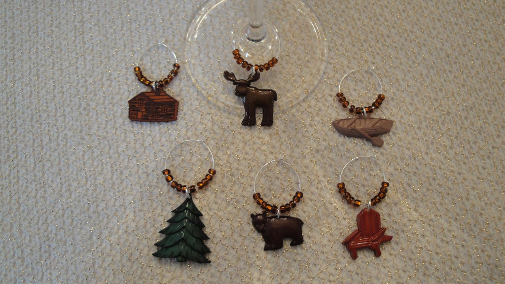 "LAKE/CABIN IN THE WOODS" SET OF 6 Themed hand Crafted Drink Markers | eBay