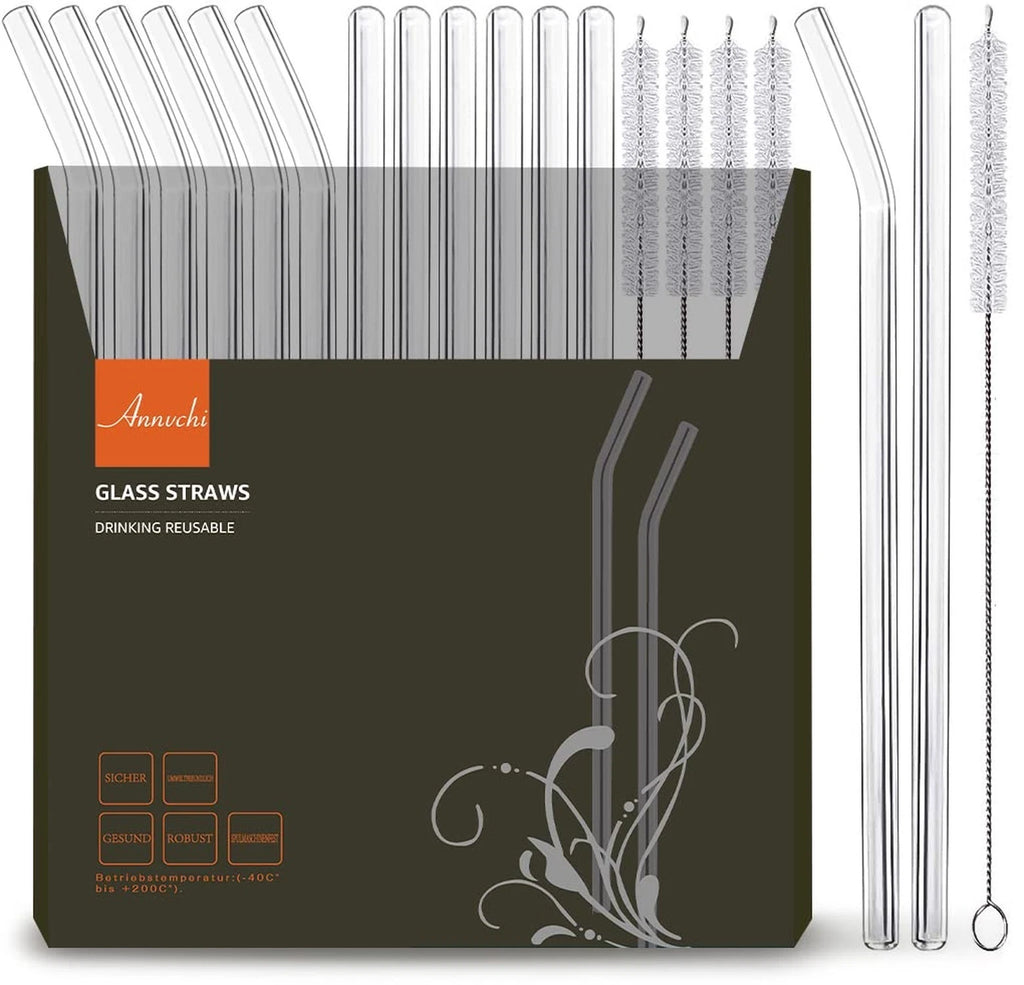 16 Pack Reusable Glass Straws,Set of 6 Straight and 6 Bent with 4 Cleaning Br... | eBay