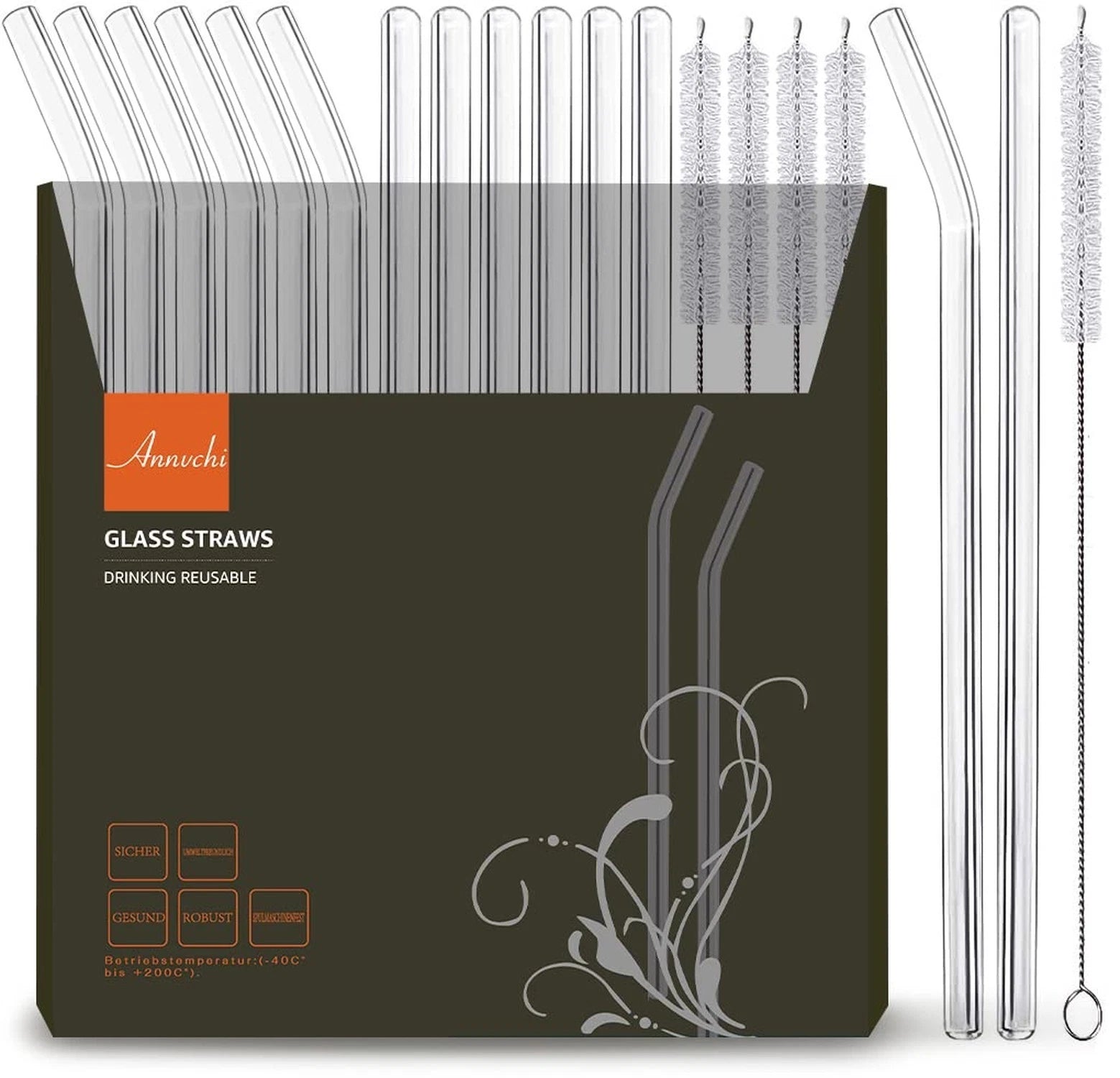 16 Pack Reusable Glass Straws,Set of 6 Straight and 6 Bent with 4 Cleaning Br... | eBay