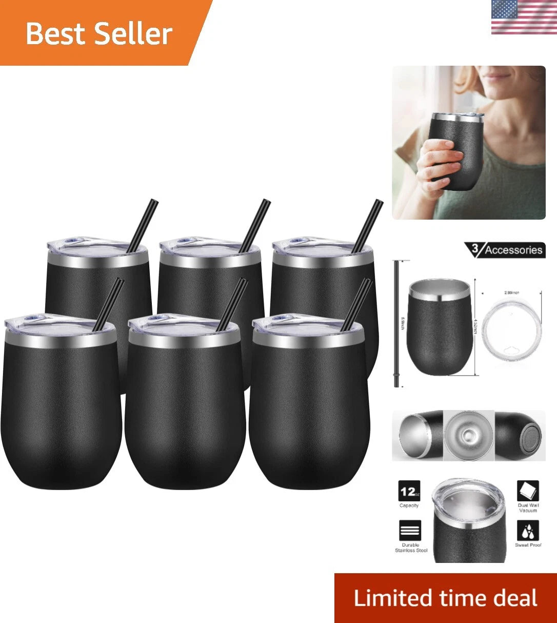 Fashionable 12oz Stemless Wine Tumblers - Bulk of 6 for Hot & Cold Drinks | eBay