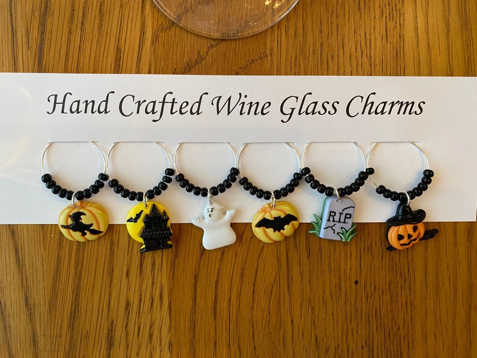 "HALLOWEEN" SPOOKY SET OF 6 HAND CRAFTED WINE GLASS CHARMS | eBay