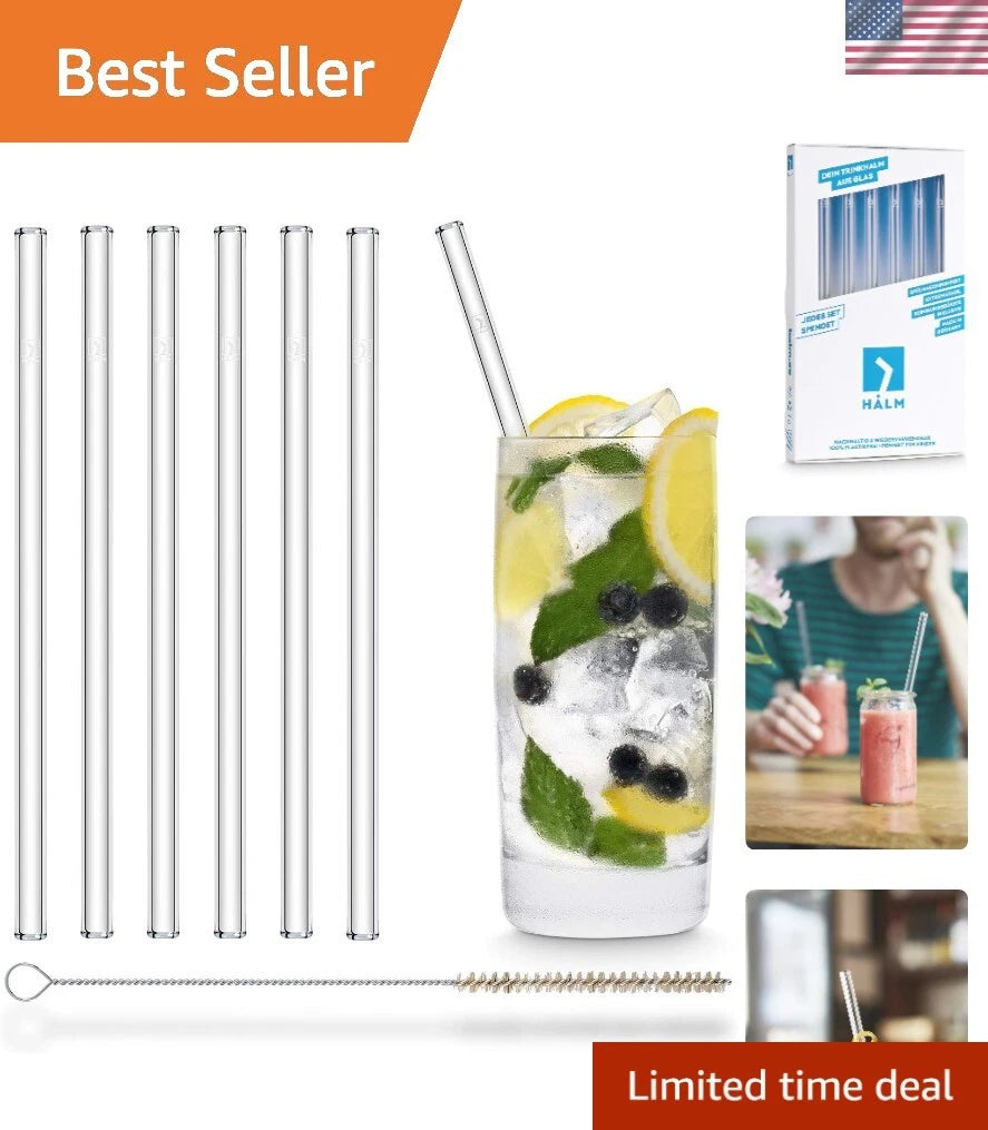 8-Inch Glass Straws Set - 6 Durable Reusable Straws for Smoothies & Cocktails | eBay