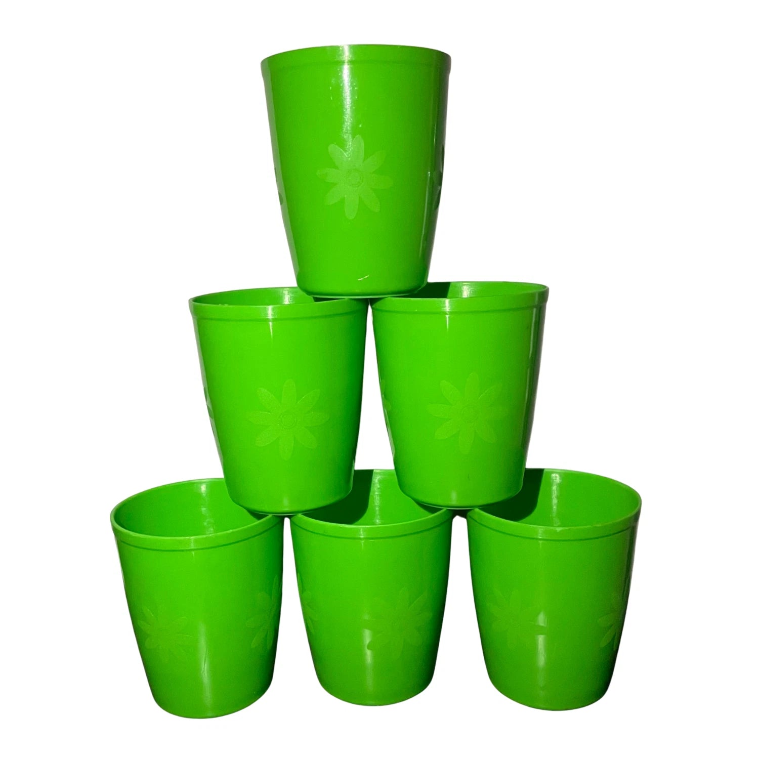 BPA Free 6 Green Plastic Cups Set Floral Embossed Design Stackable Reusable 8 oz | eBay