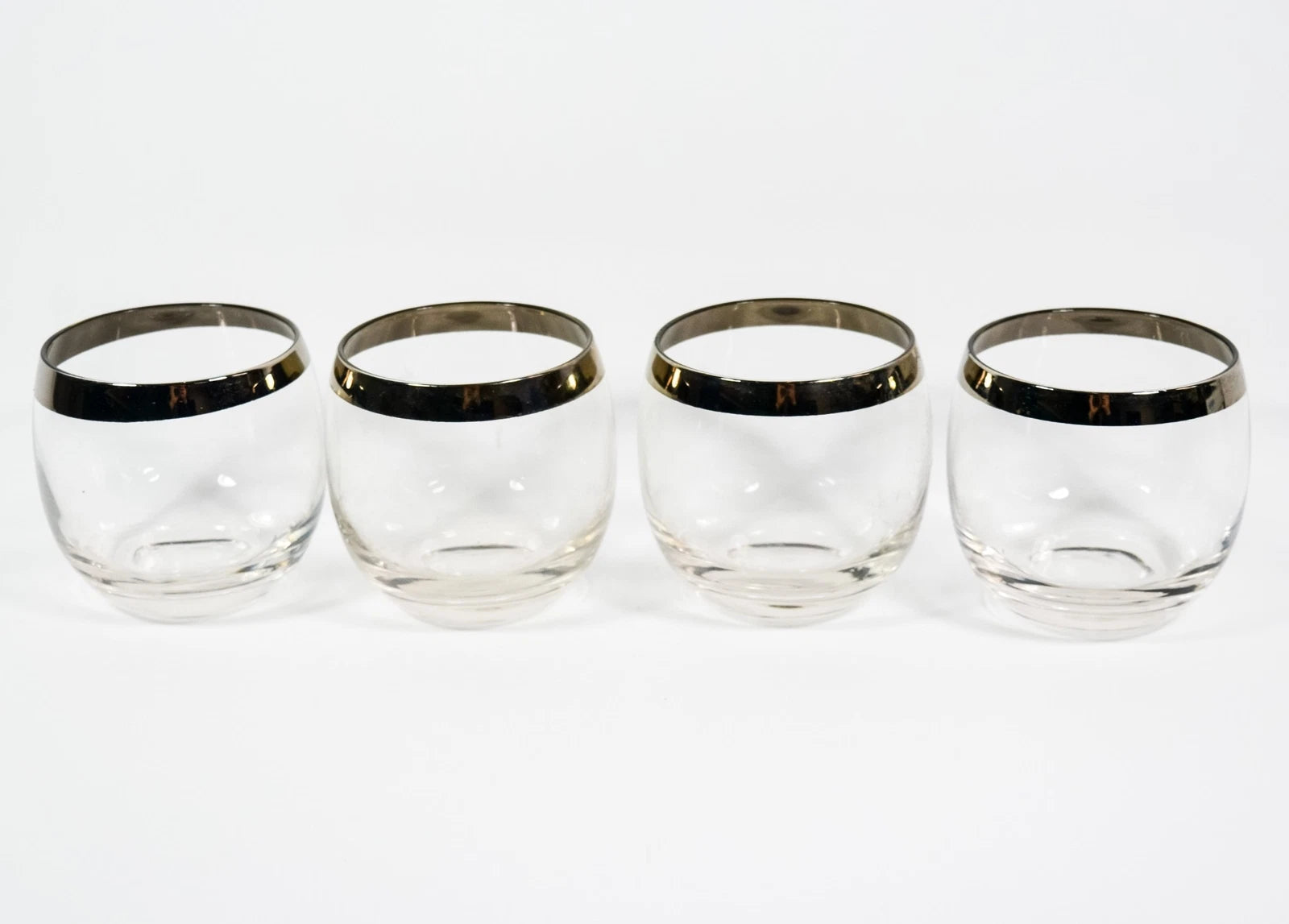 4 Vintage 1960s Silver Band Rimmed Stemless Roly Poly Whiskey Cocktail Glasses | eBay