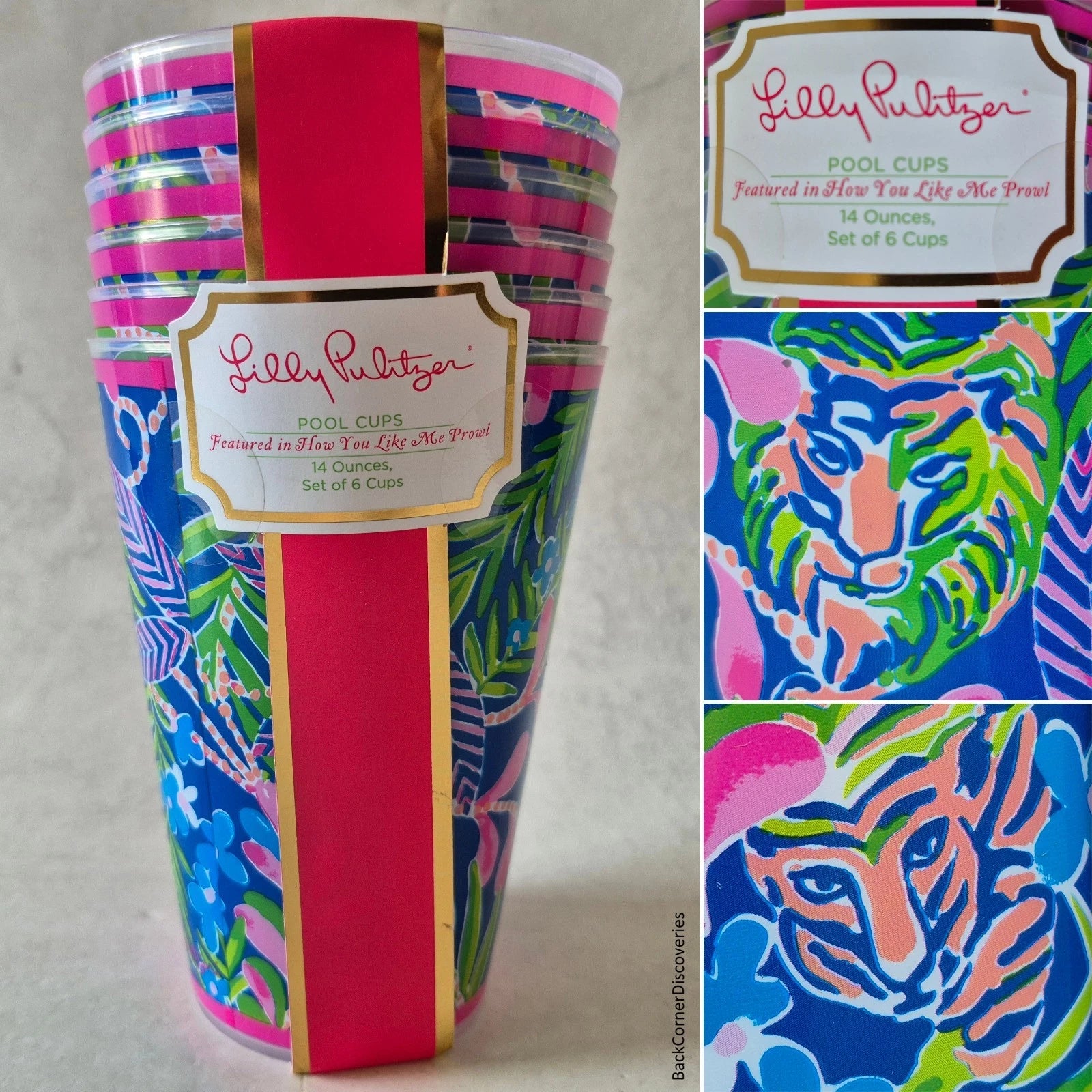 6 NEW Lilly Pulitzer HOW YOU LIKE ME PROWL 14-Oz Plastic Pool Cups. Lion Tiger | eBay