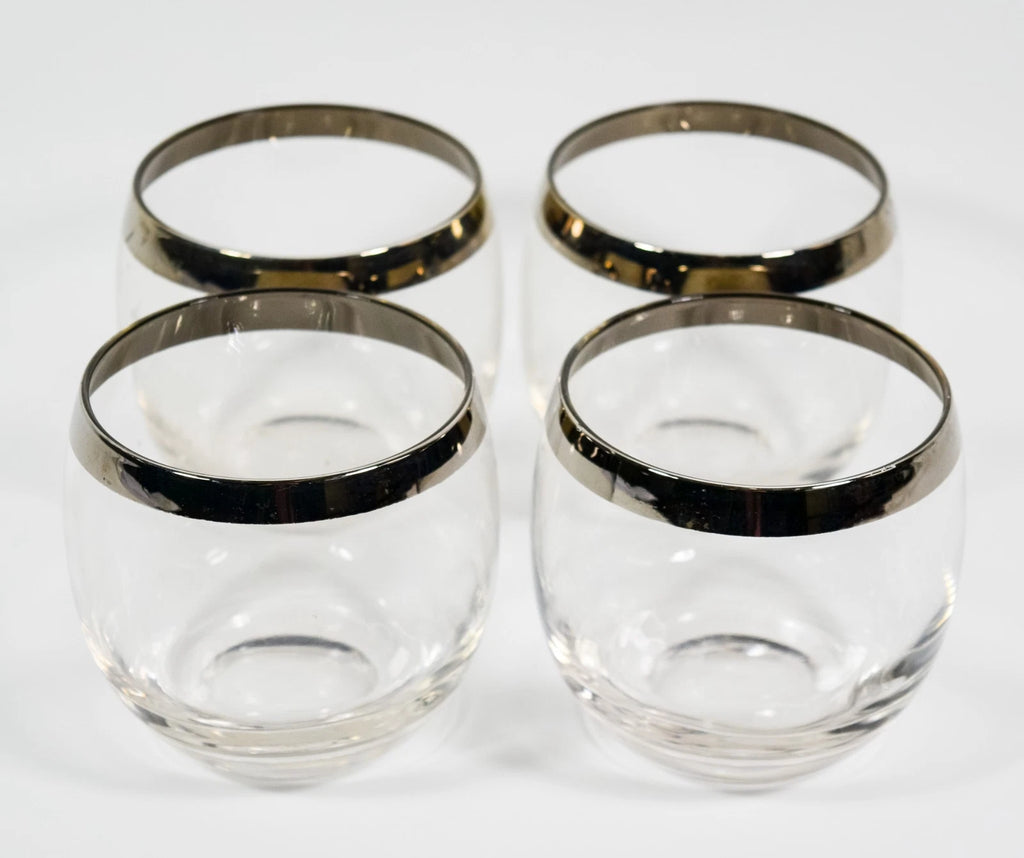 4 Vintage 1960s Silver Band Rimmed Stemless Roly Poly Whiskey Cocktail Glasses | eBay