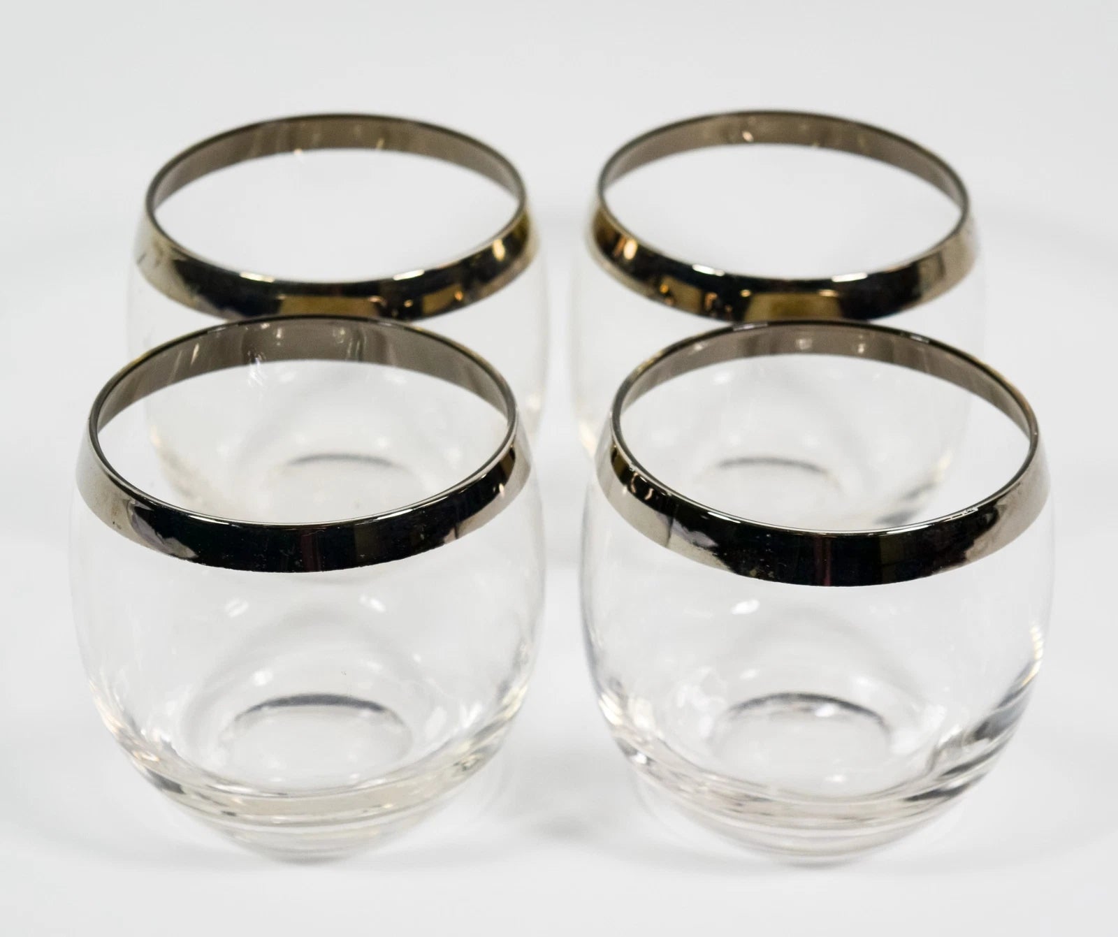 4 Vintage 1960s Silver Band Rimmed Stemless Roly Poly Whiskey Cocktail Glasses | eBay