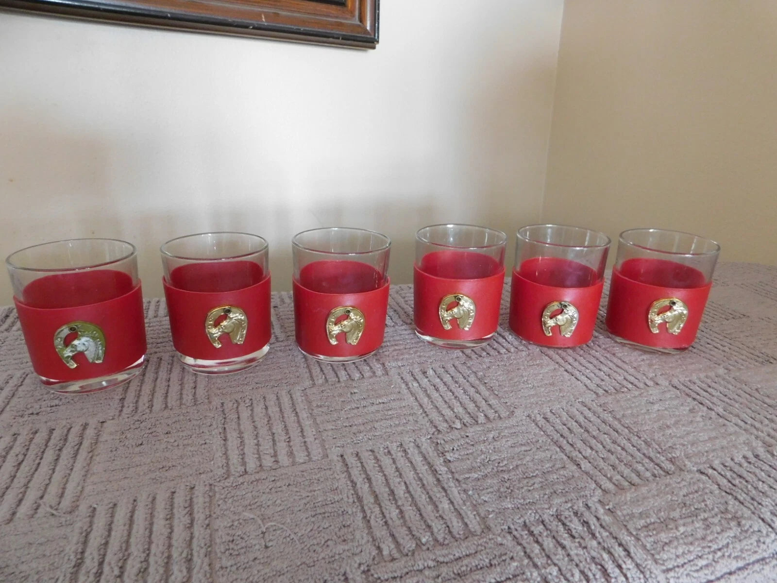 Horseshoe Tumbler Drinking Glass Set of 6 Vintage Mid Century w/ Red Bands | eBay